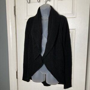 Autumn Cashmere Cable Knit Shawl Collar Sweater Black XS Waterfall Front Classic